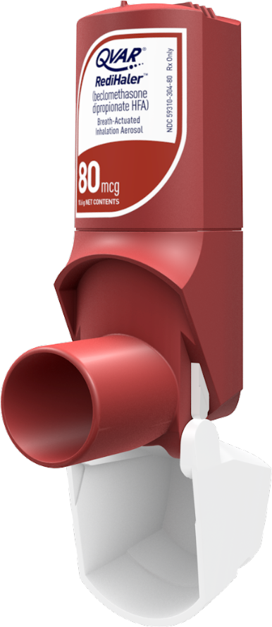 Image of the QVAR RediHaler® breath actuated inhaler design